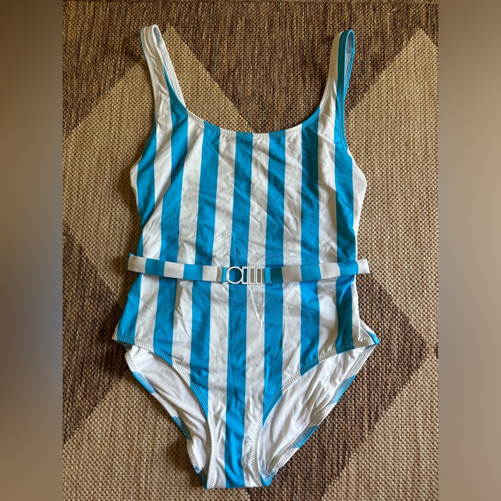 SOLID & STRIPED Blue and White Striped One Piece